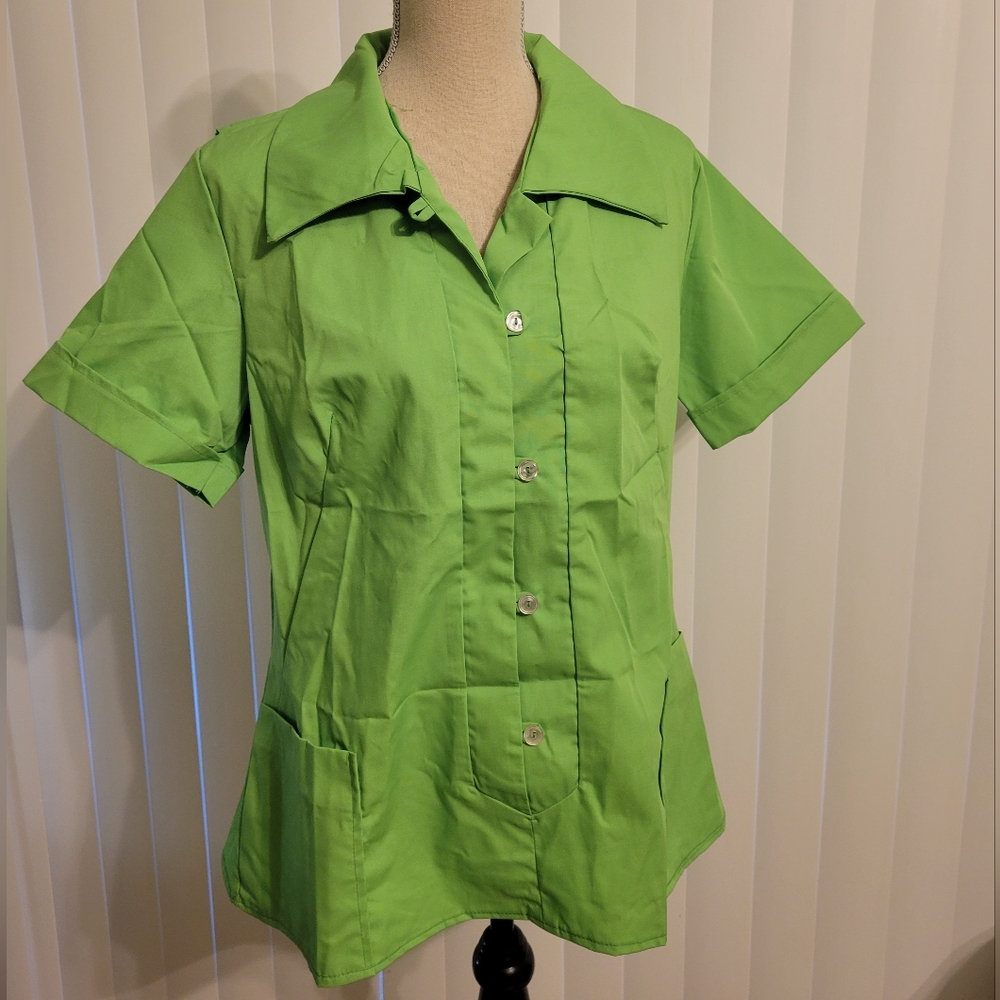 Vintage 1950s lime green shirt blouse, green workers service uniform